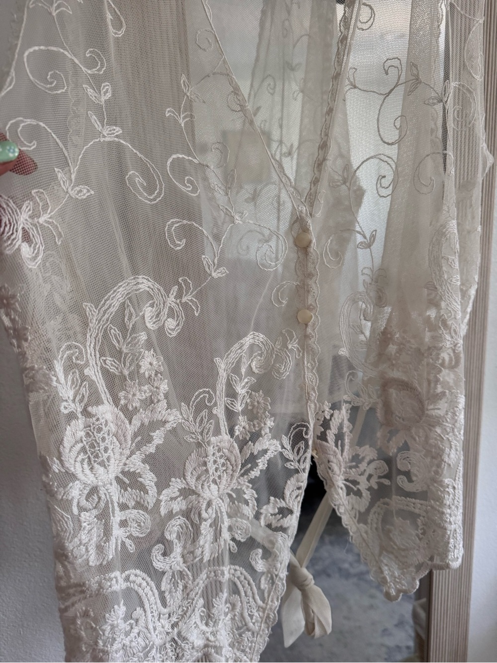 Jacque & Koko Sheer Ivory Lace Button Up Vest - Picture 5 of 6
